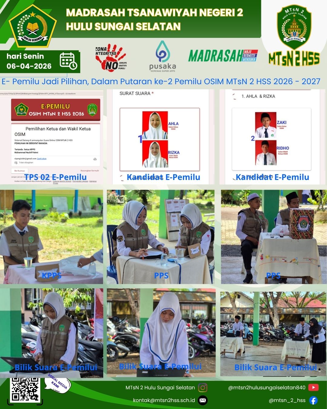 Modern dan Transparan, MTsN 2 HSS Terapkan Sistem E-Pemilu pada Pemilu OSIM Putaran Ke-2